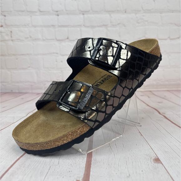 Birkenstock Arizona Gator Gleam Two Strap Black Sandals Mens Sz 8/Women’s Sz 10 - Picture 3 of 9